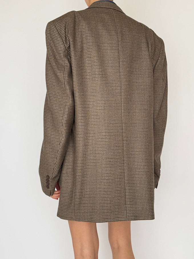 Vintage Houndstooth Blazer In A Wool & Cashmere Blend Brown 5992