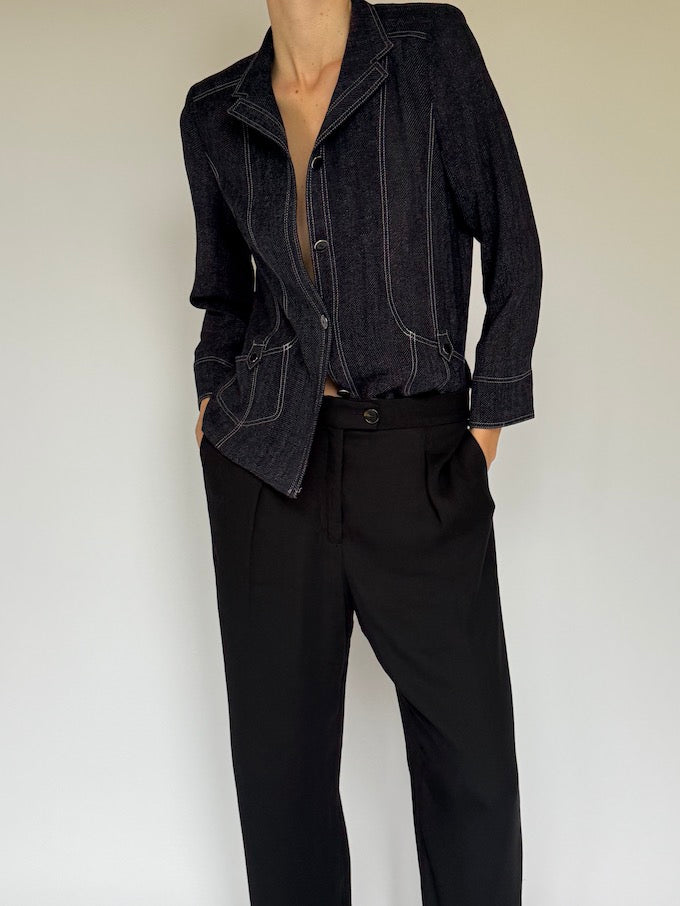 Vintage denim-inspired blouse dark indigo 6192