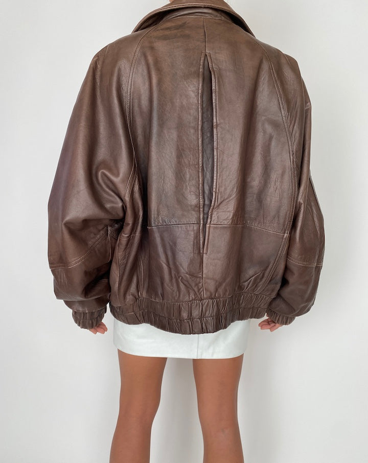 VINTAGE BROWN BOXY LEATHER JACKET 2747