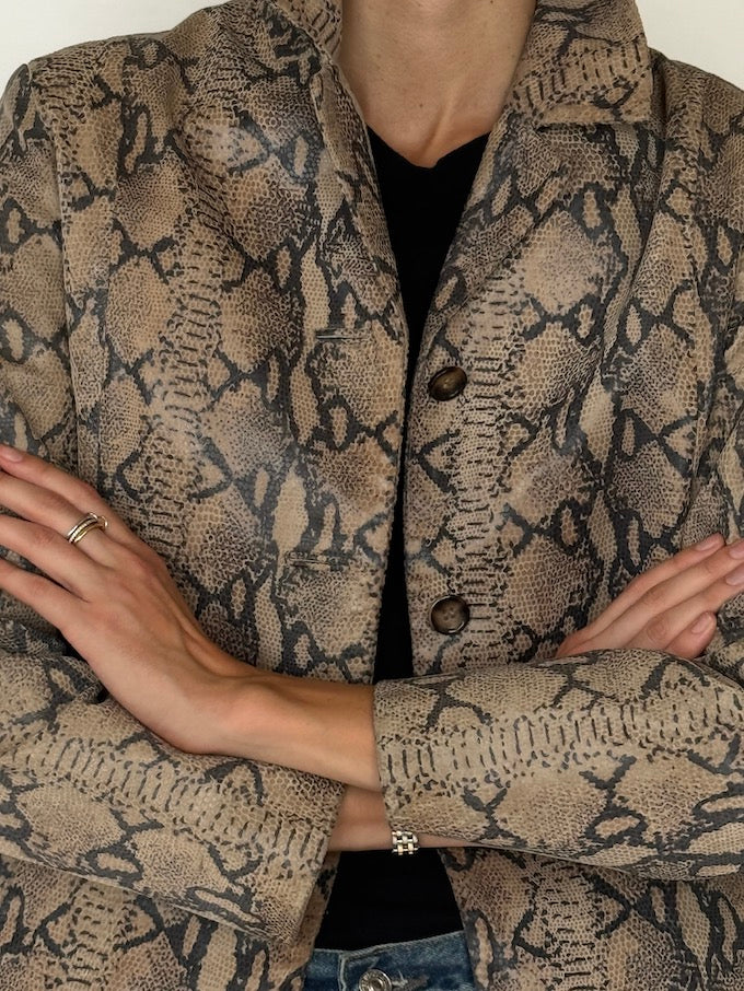 Vintage Snakeskin Leather Jacket in Taupe 6566
