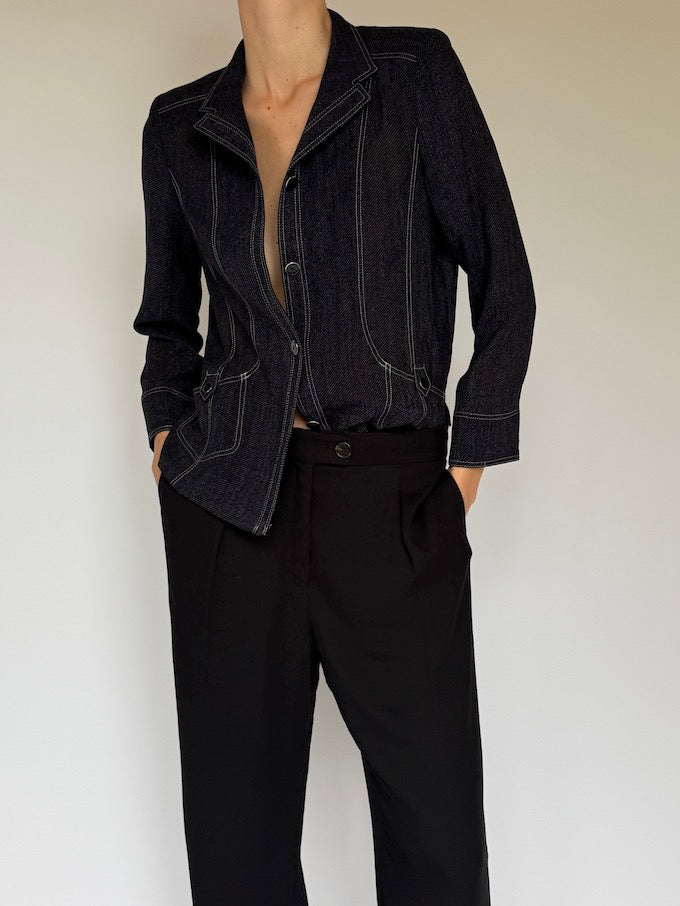 Vintage denim-inspired blouse dark indigo 6192