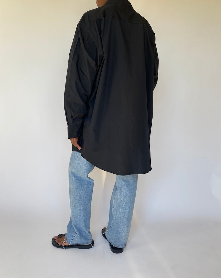 VINTAGE OVERSIZED BLACK BUTTON DOWN LONG SLEEVE SHIRT 3775
