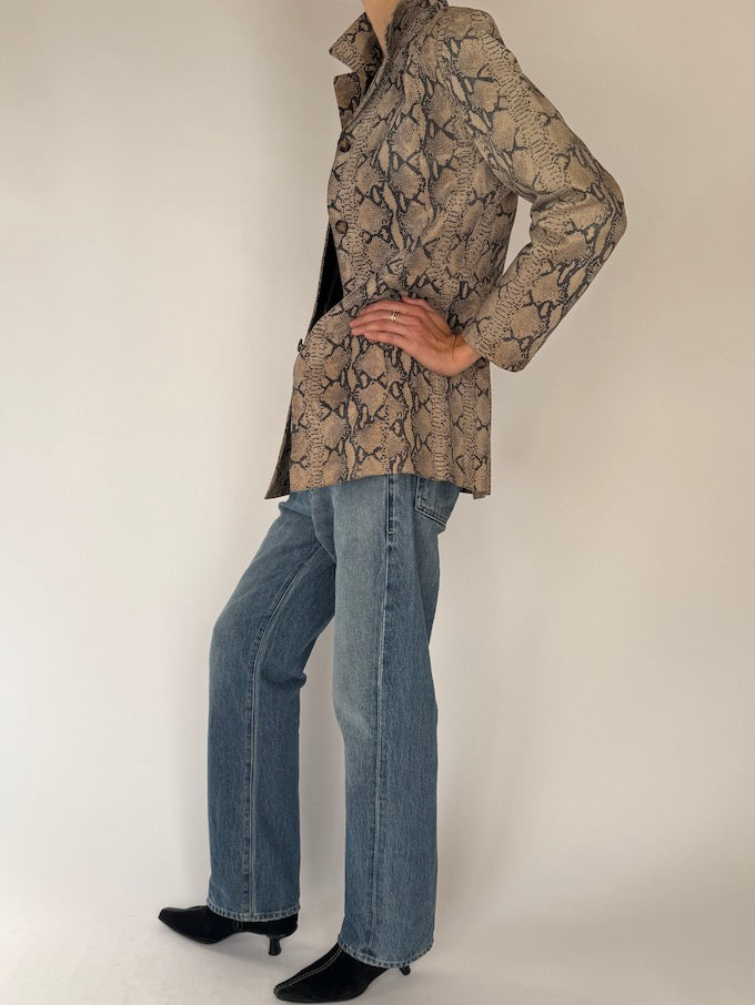 Vintage Snakeskin Leather Jacket in Taupe 6566