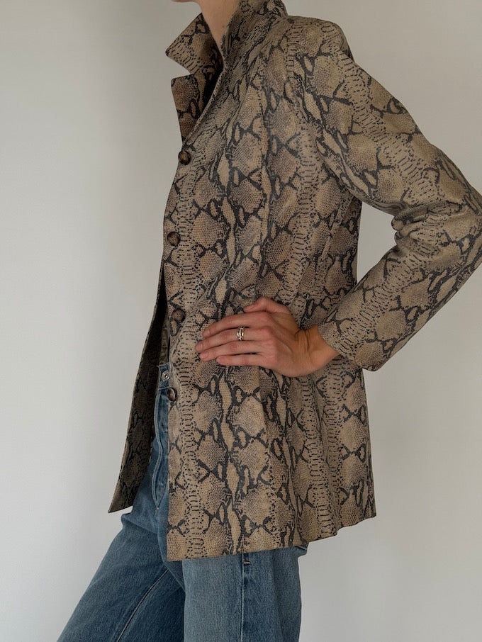 Vintage Snakeskin Leather Jacket in Taupe 6566