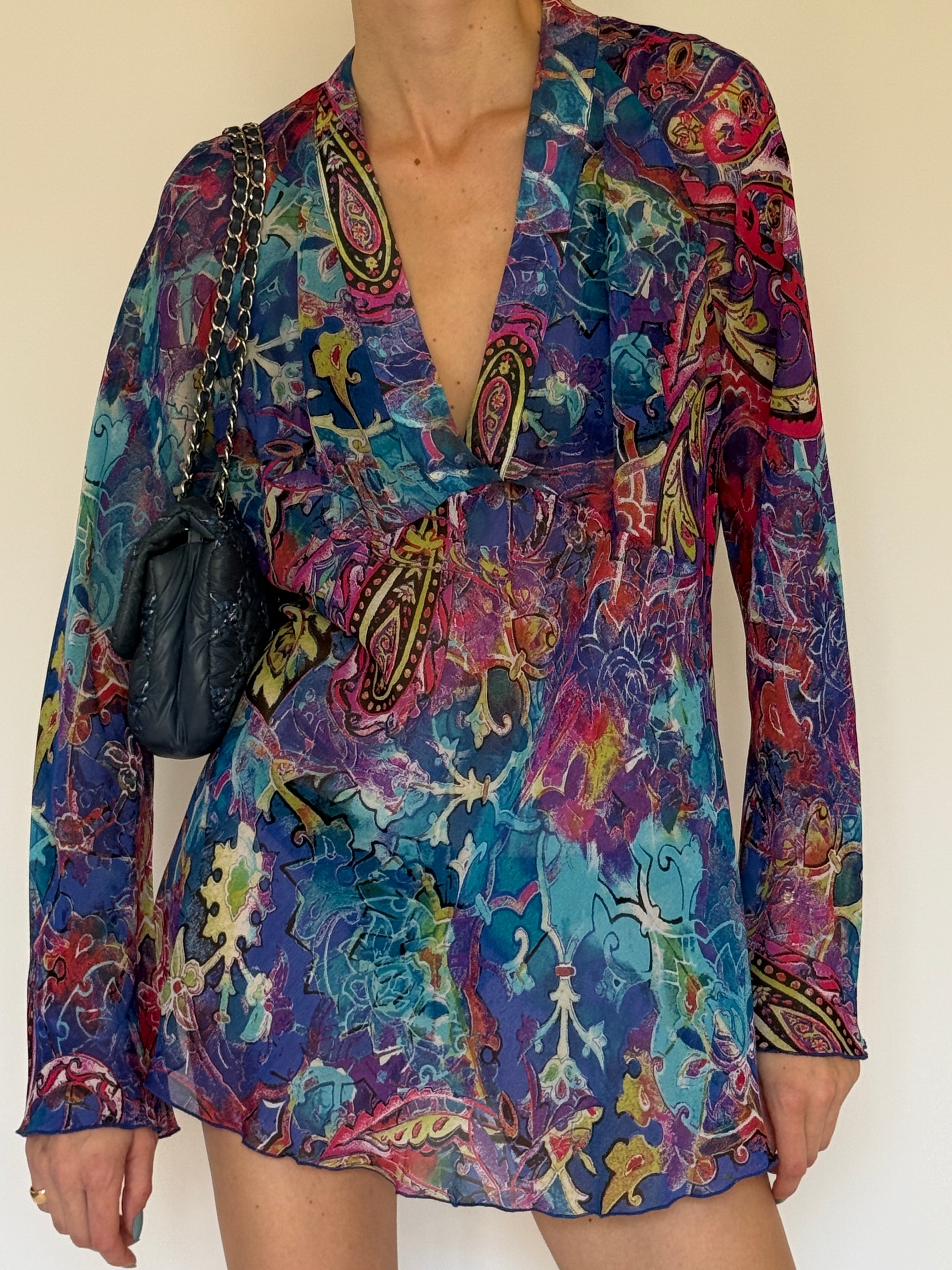 Vintage sheer silk mini swim cover-up close-up