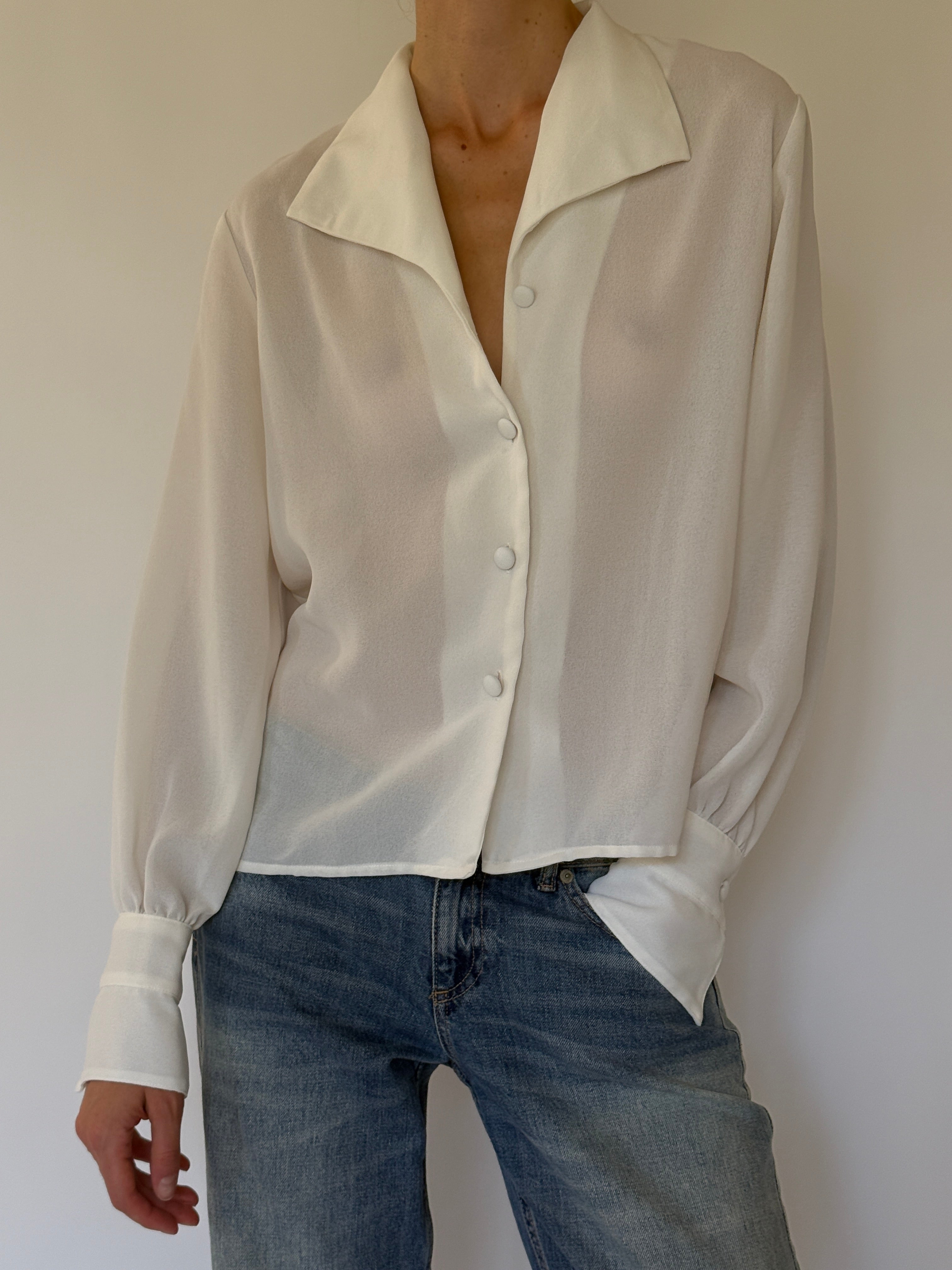 Vintage beautiful delicate off-white blouse front view