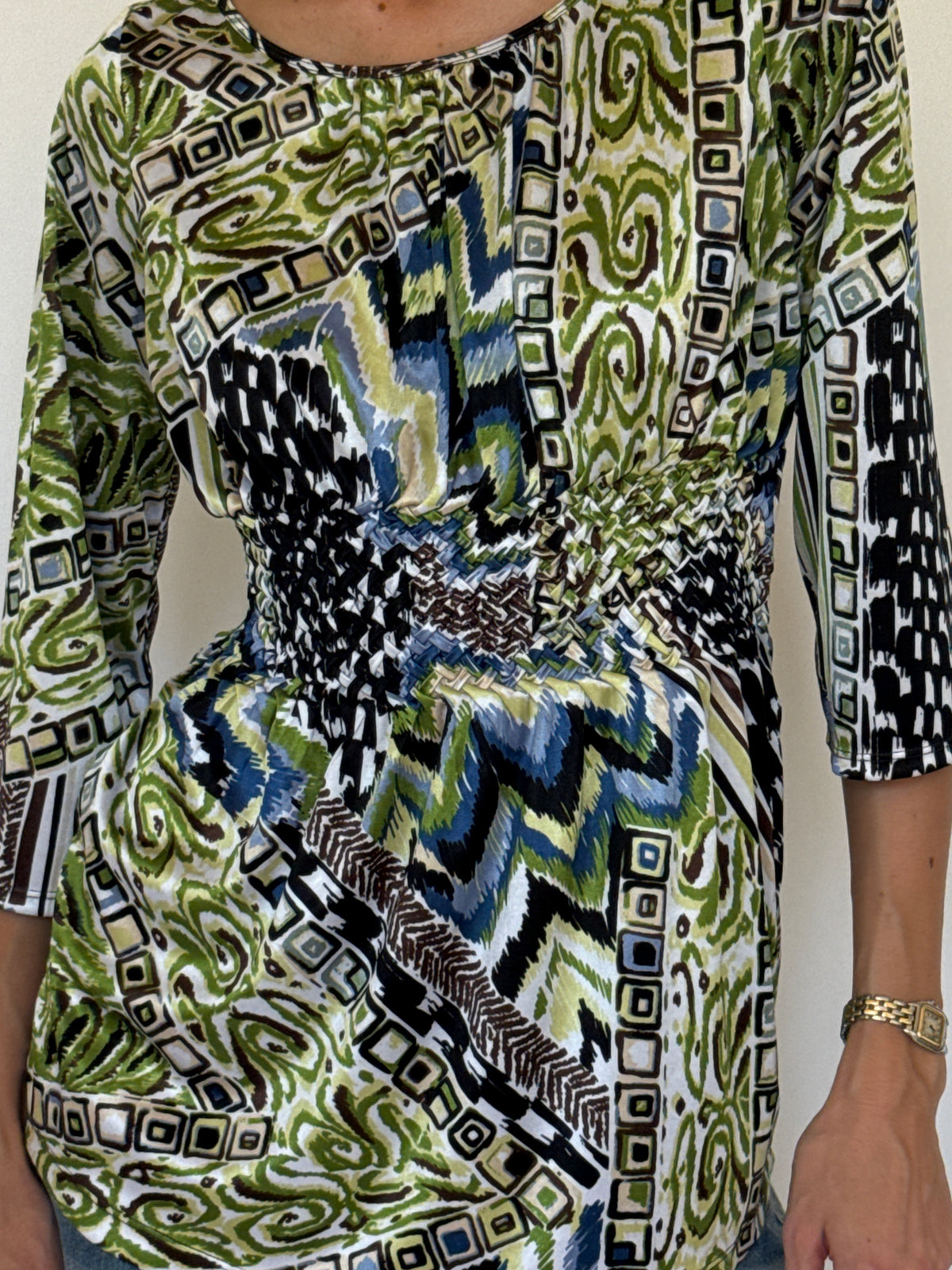 Vintage Green Printed Top 3592