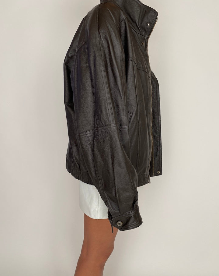 VINTAGE DARK BROWN BOMBER LEATHER JACKET 2751