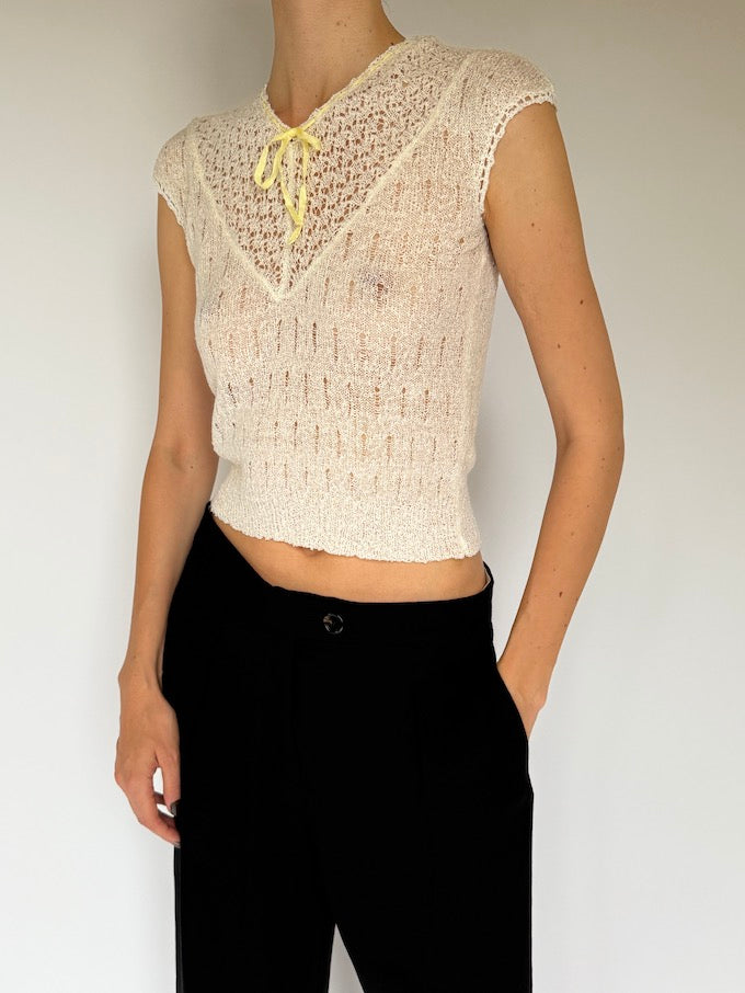Vintage Sheer Knit Top cream 6255