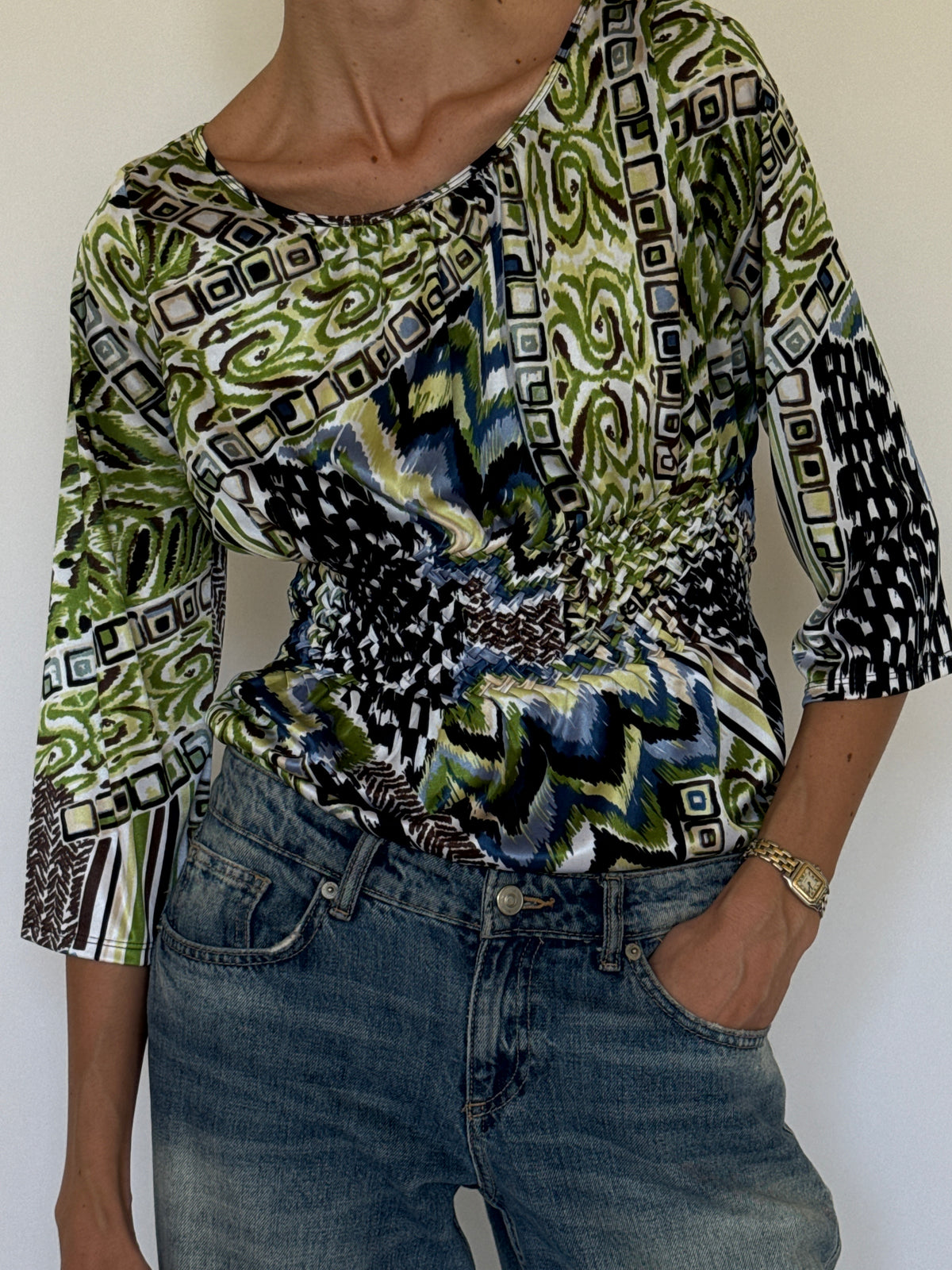 Vintage Green Printed Top 3592