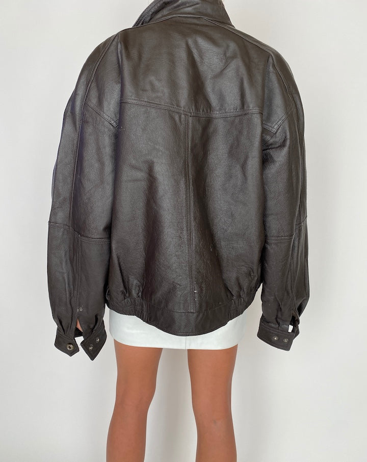 VINTAGE DARK BROWN BOMBER LEATHER JACKET 2751