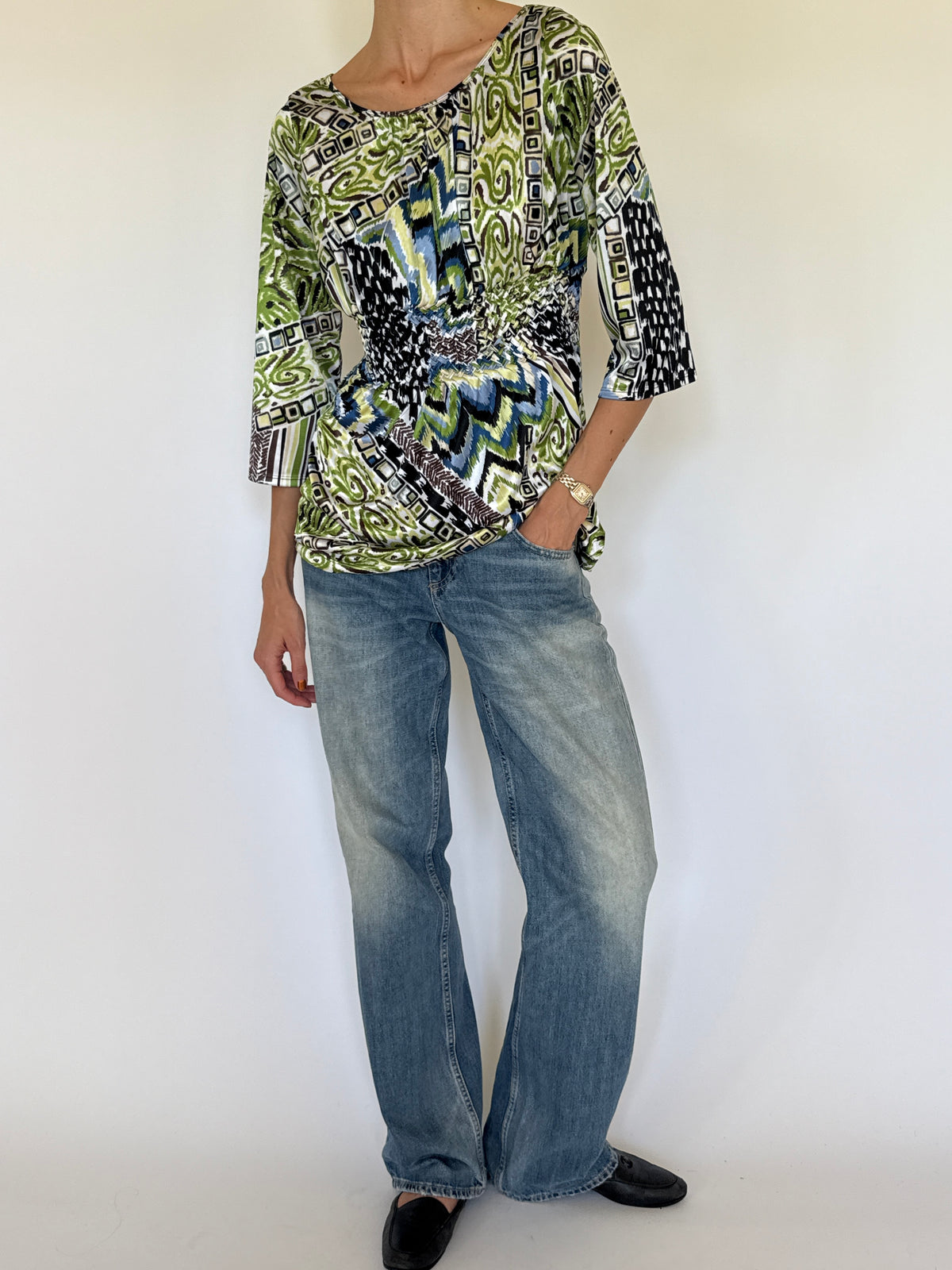 Vintage Green Printed Top 3592