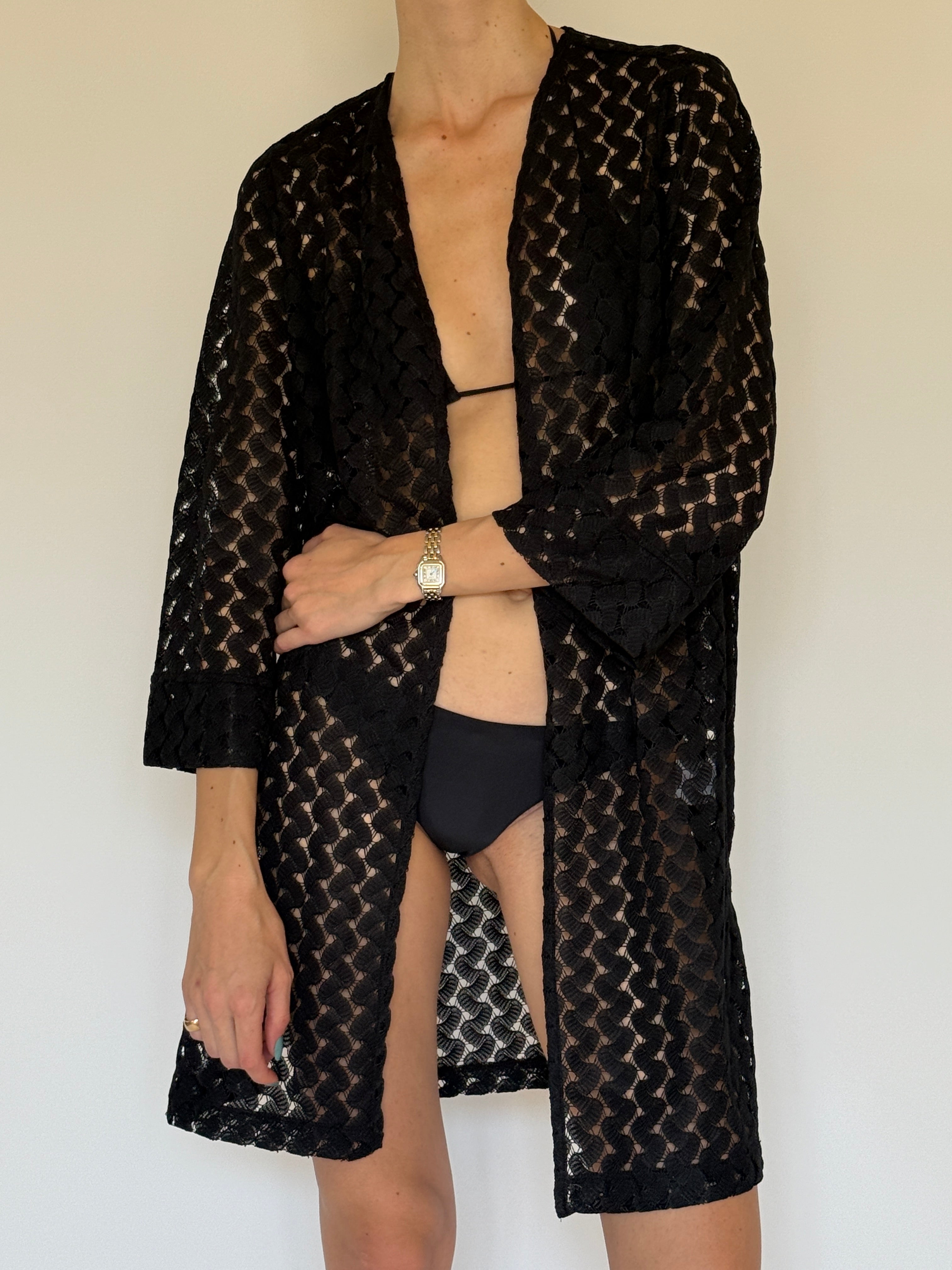 Vintage black lace swim cover up front view
