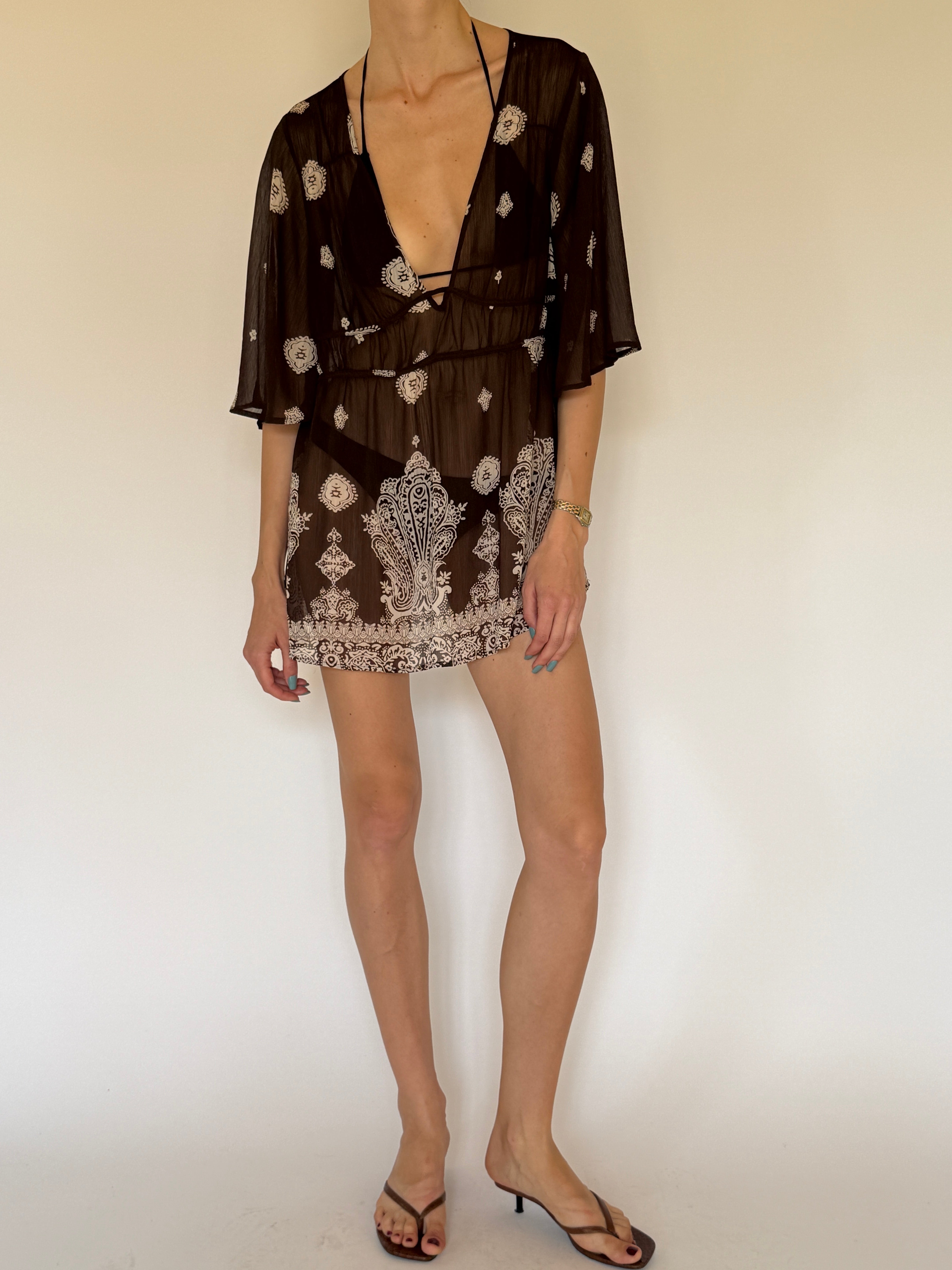 Vintage sheer brown swim cover-up front view