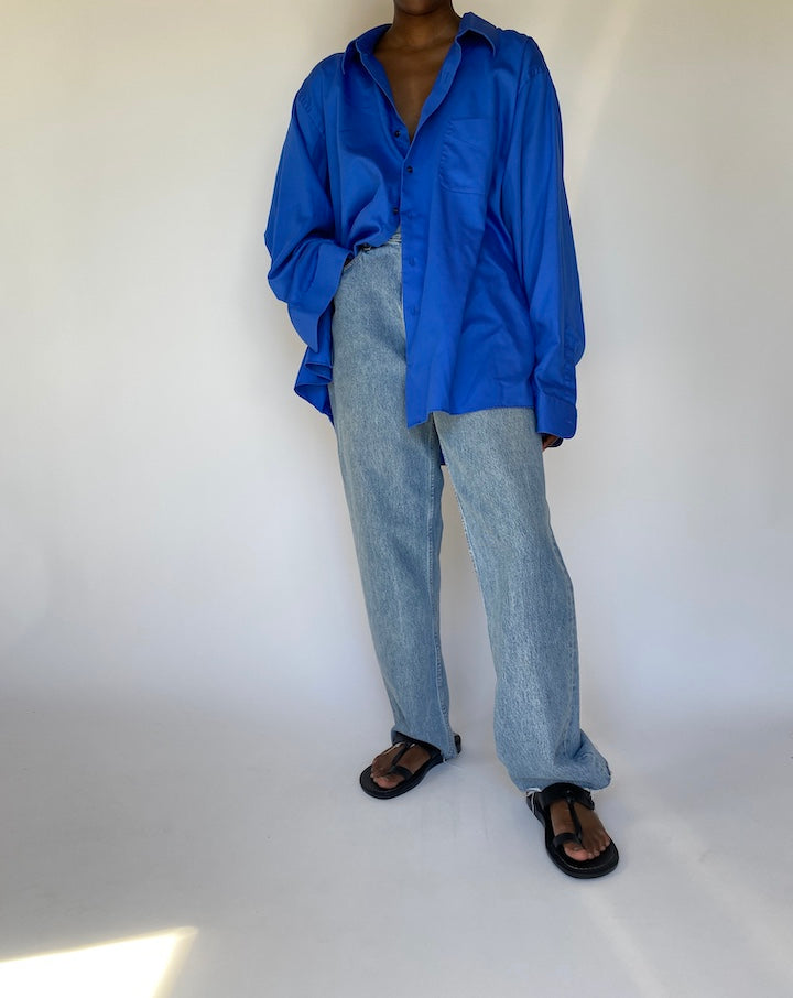 VINTAGE BLUE OVERSIZED BUTTON DOWN SHIRT 3784