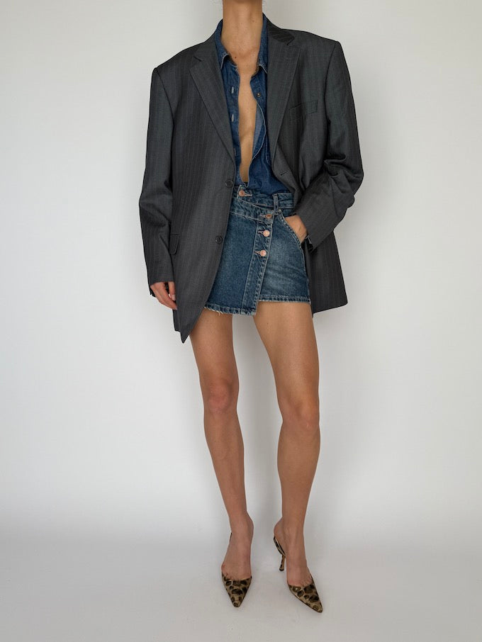 Vintage Pinstripe Blazer Grey 5989