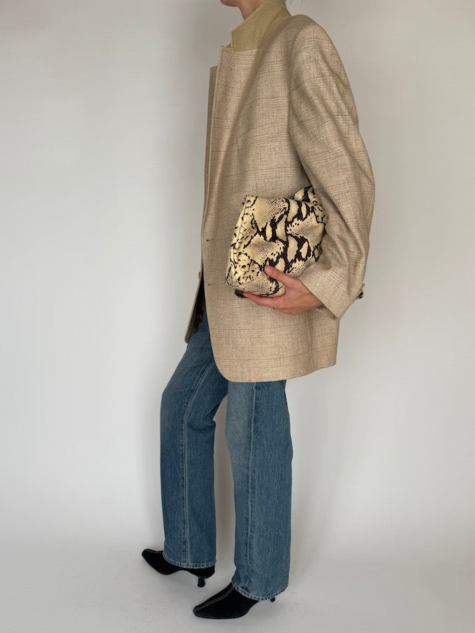 Vintage Oversized Checked Single-Breasted Blazer Beige