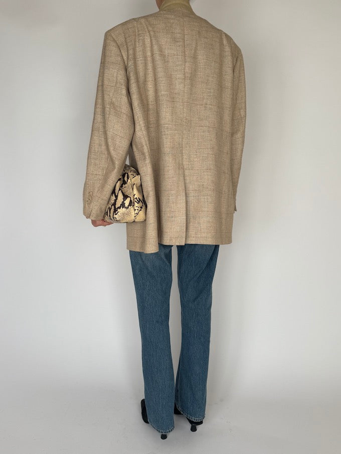 Vintage Oversized Checked Single-Breasted Blazer Beige