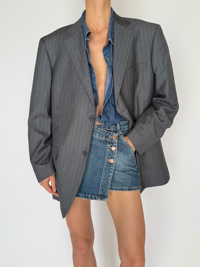 Vintage Pinstripe Blazer Grey 5989