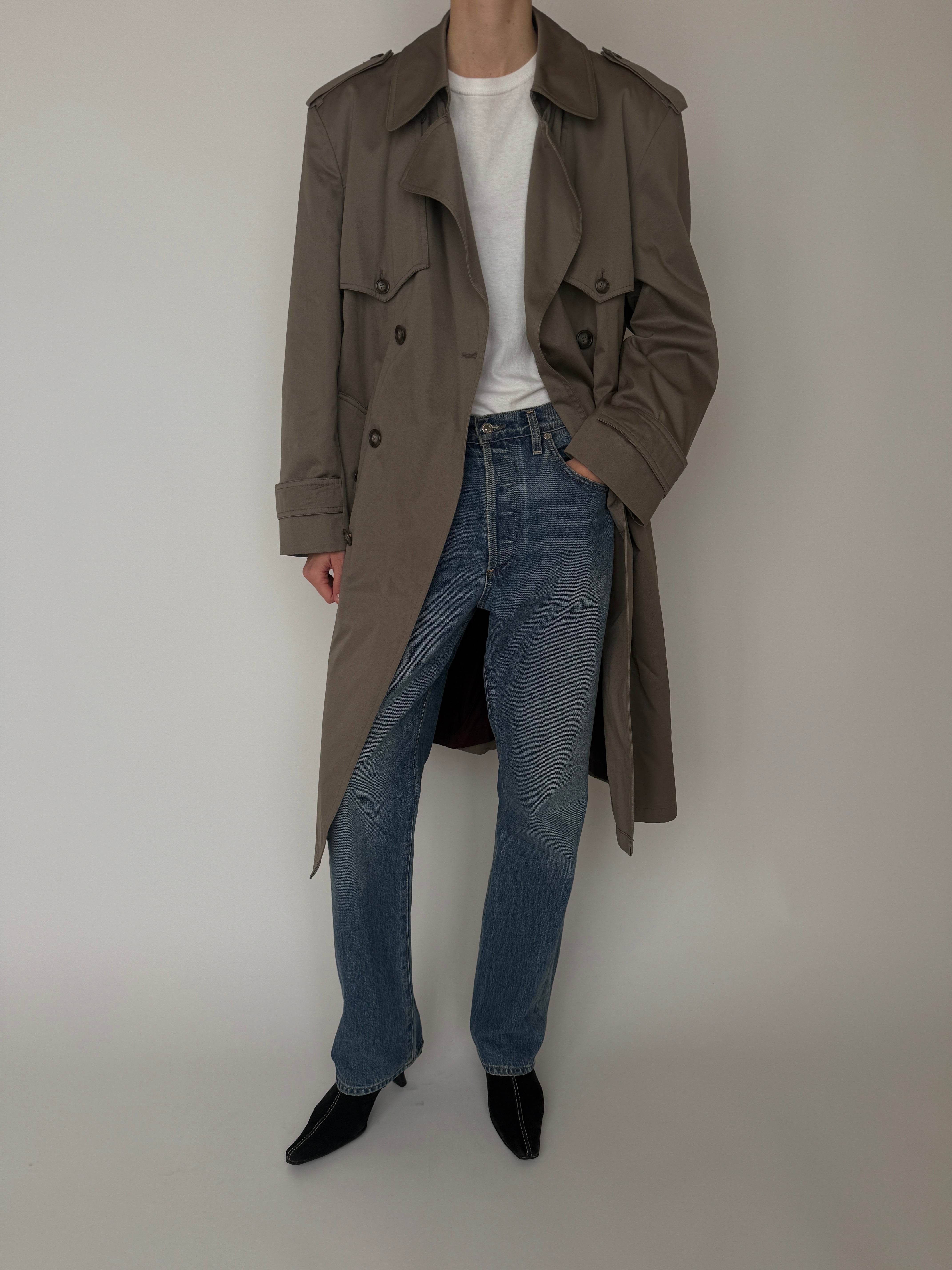 Vintage trench coat with double-breasted front and belt