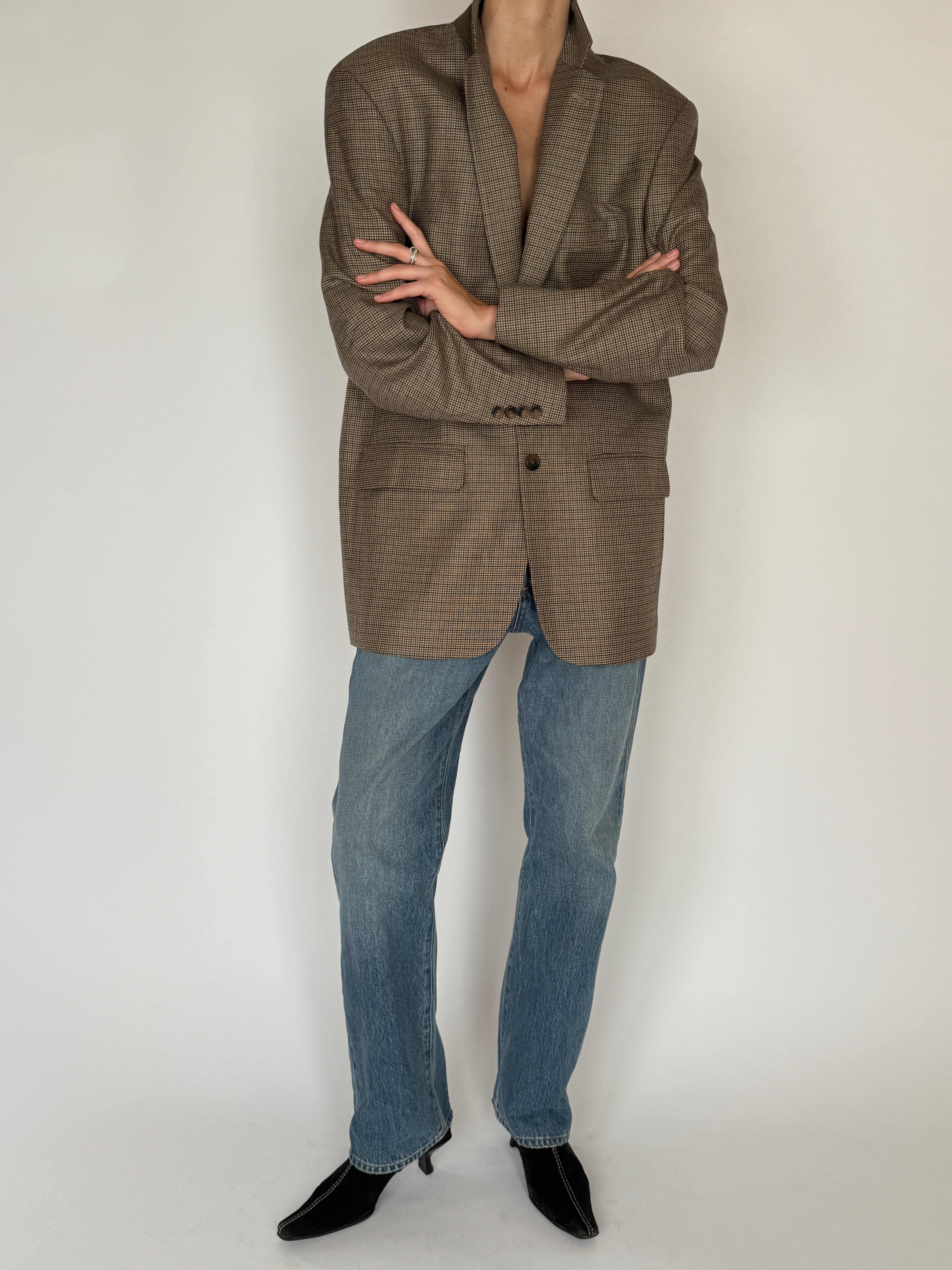 Vintage Wool Blend Check Blazer 6570