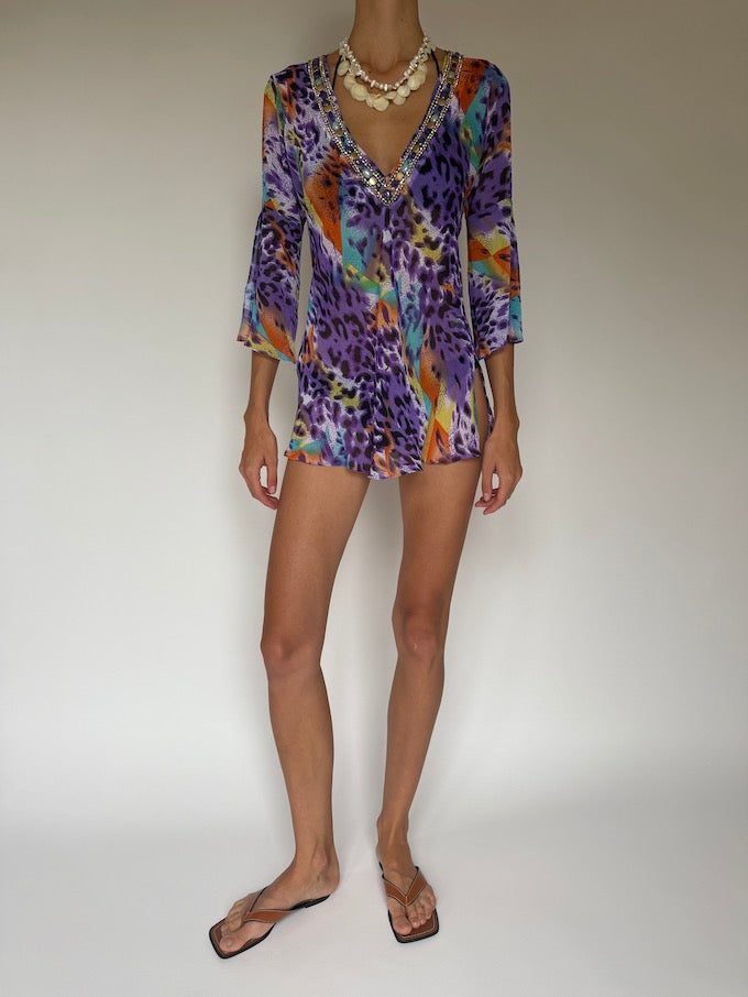 Vintage Multicolor Animal Print Swim Cover-Up