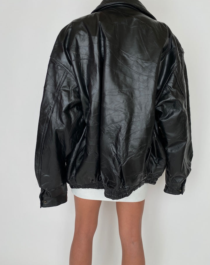 VINTAGE OVERSIZED BLACK LEATHER JACKET 2758