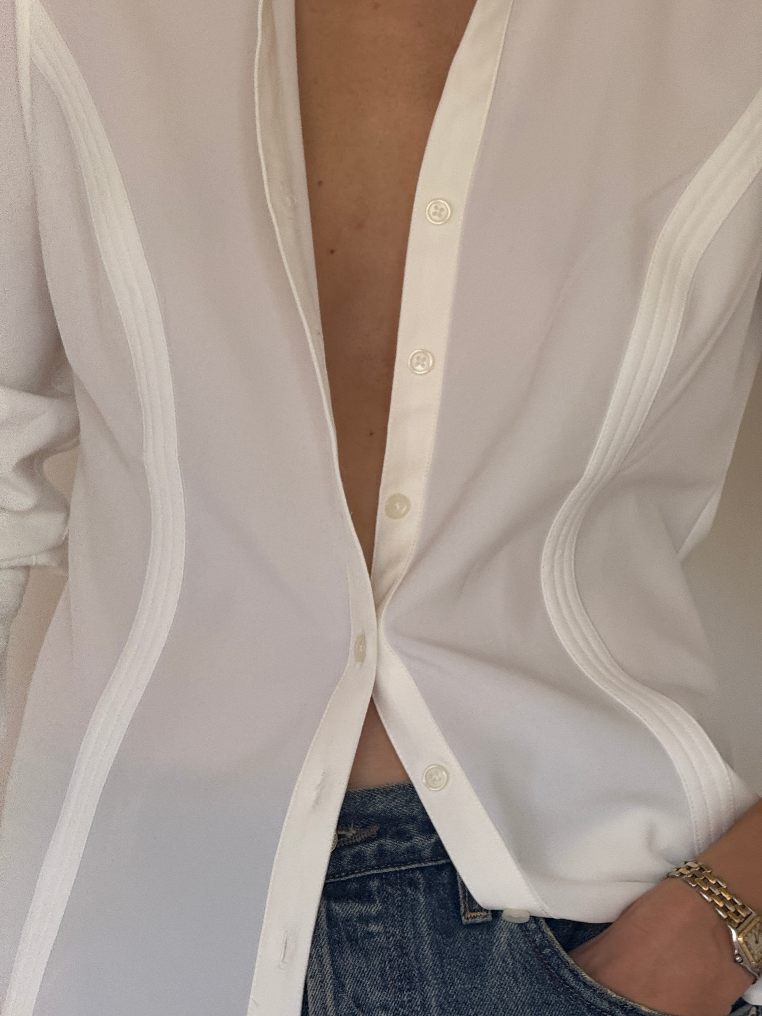 Vintage white sheer button-up shirt button detail
