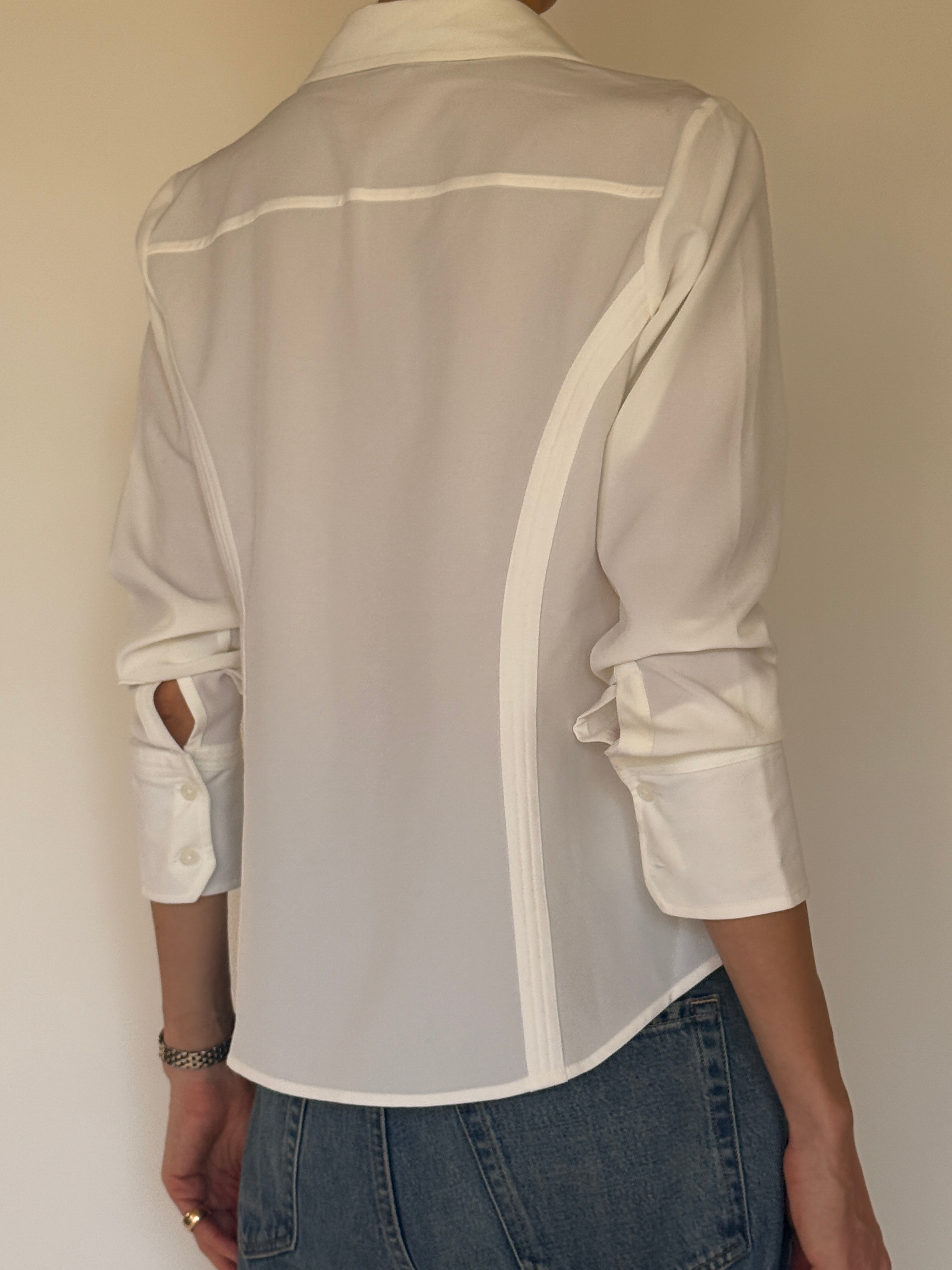 Vintage white sheer button-up shirt back view