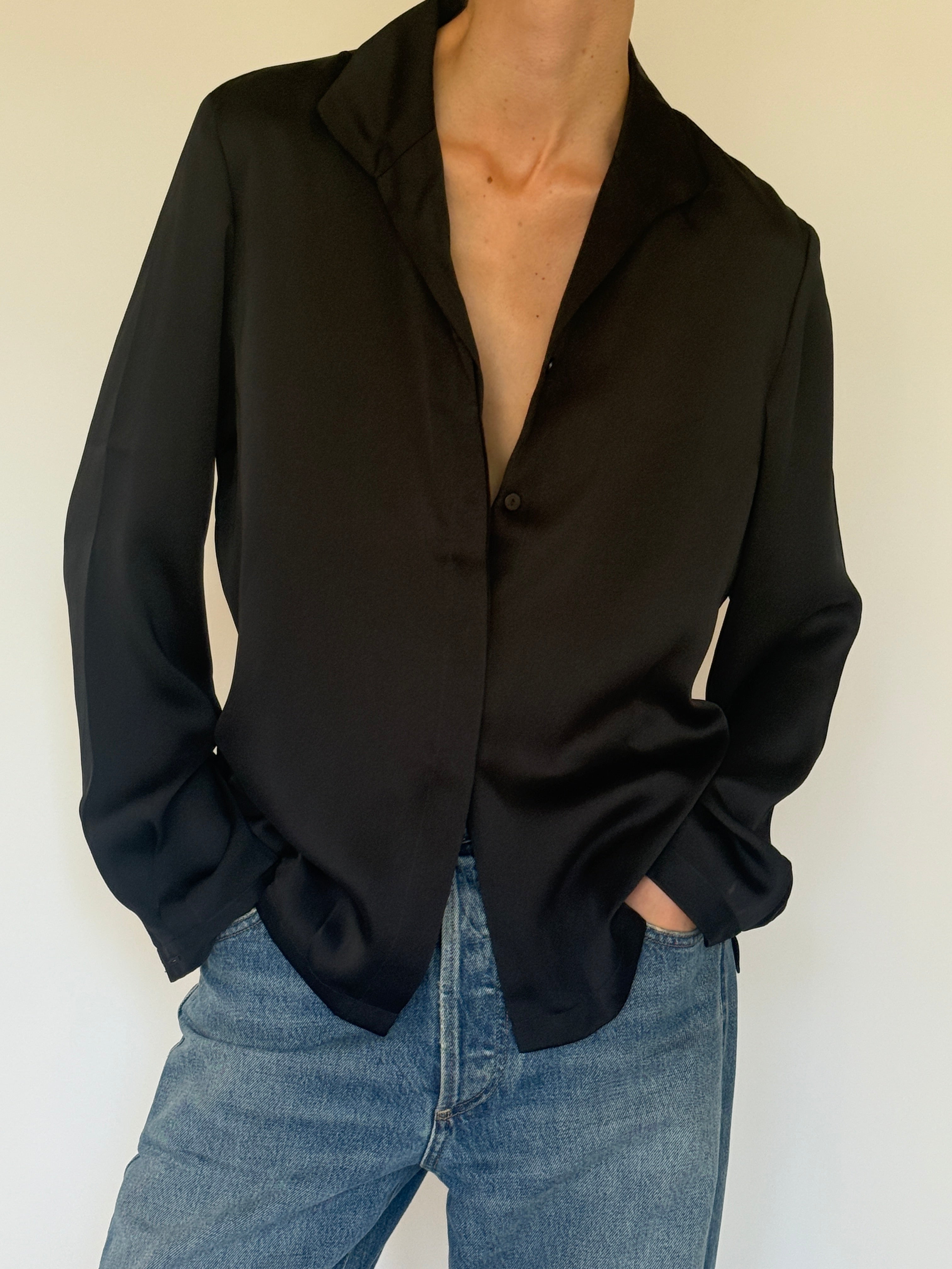 Vintage black fluid blouse fabric drape detail