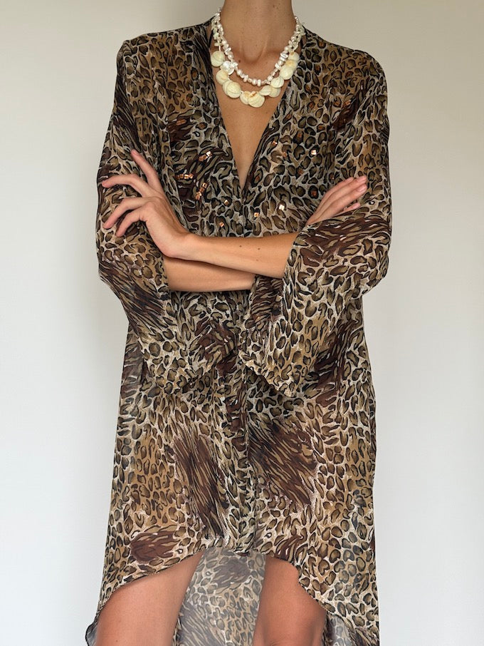 Vintage Leopard Print Swim Cover-up