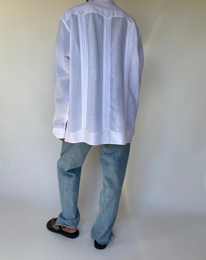 VINTAGE OVERSIZED COTTON AND LINEN LONG SLEEVE SHIRT 3790