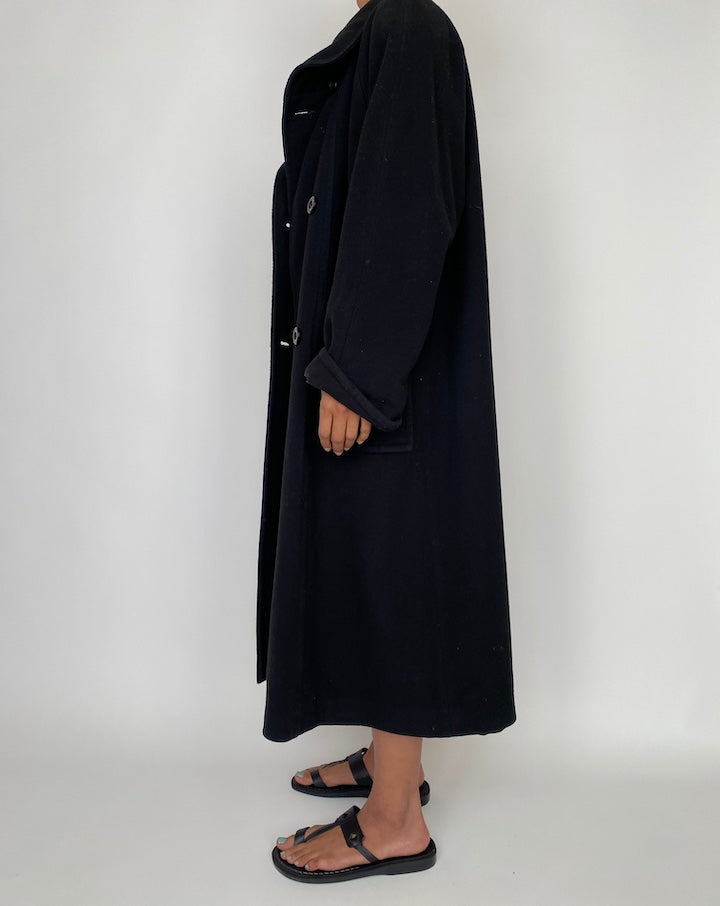VINTAGE LONG BLACK WOOL BLENDED COAT 2760