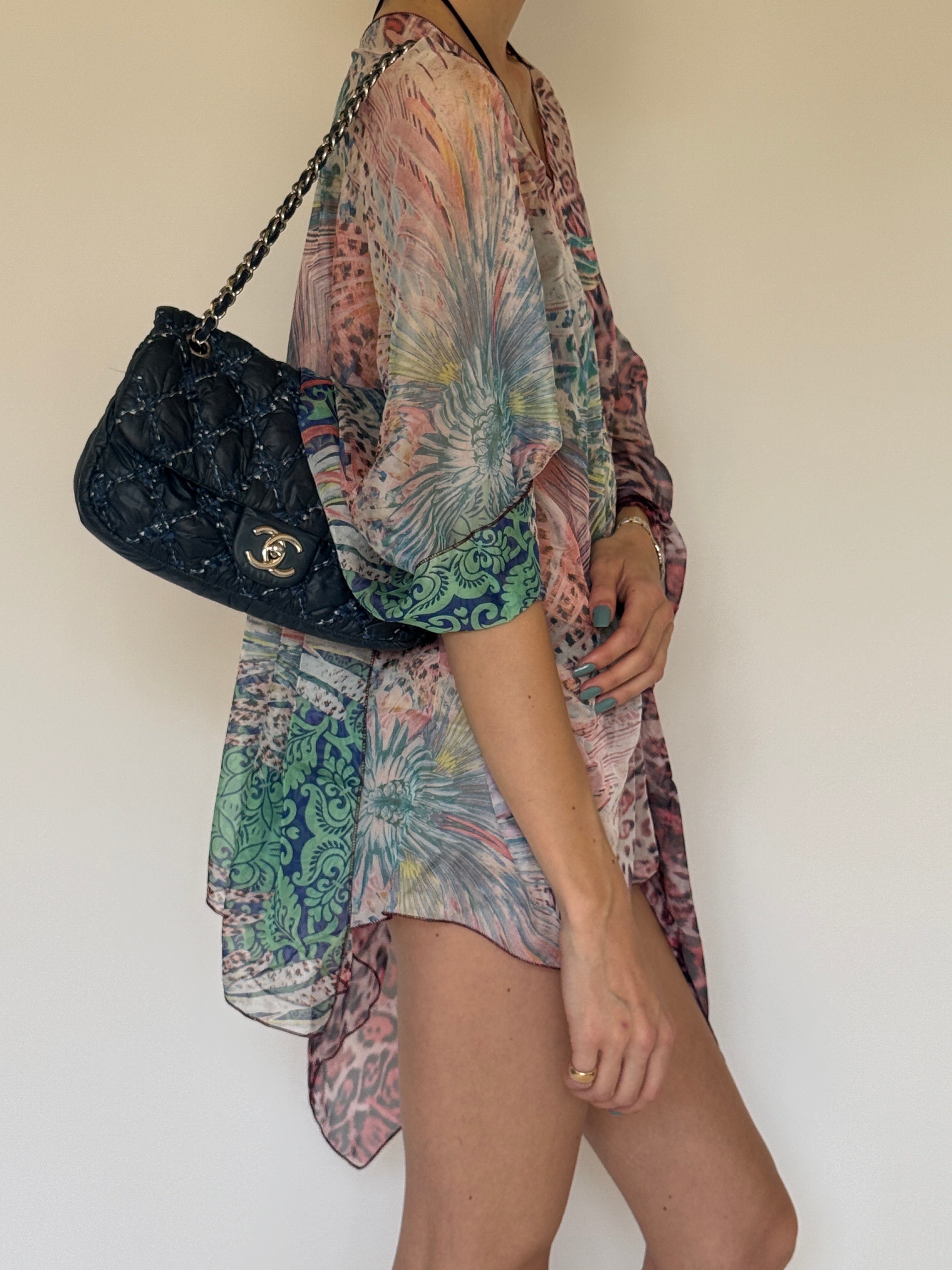 Vintage flowing printed swim cover-up side view