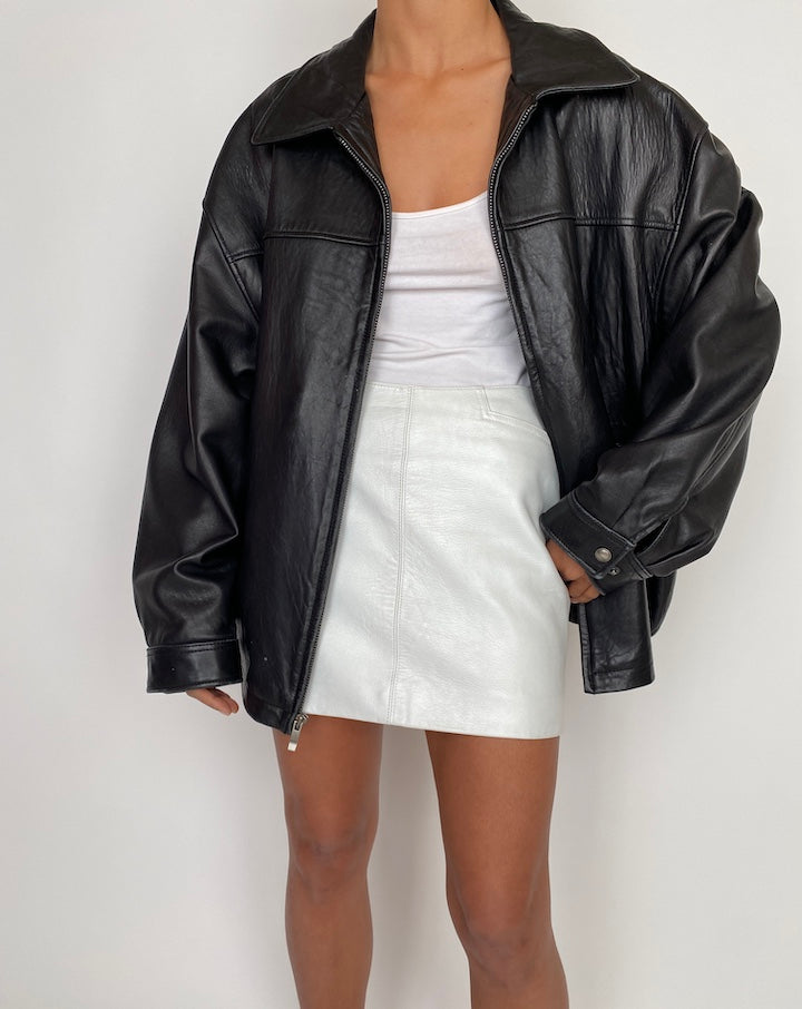 VINTAGE BLACK OVERSIZED LEATHER JACKET 2762