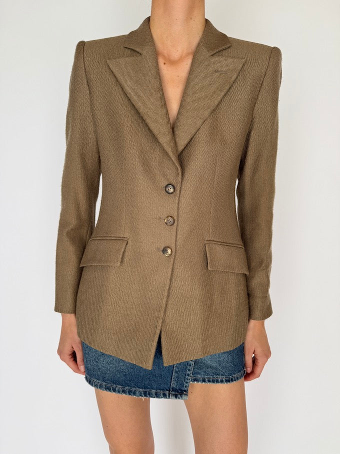 Vintage Armani Blazer In A Wool, Cashmere & Silk Blend Brown 5932