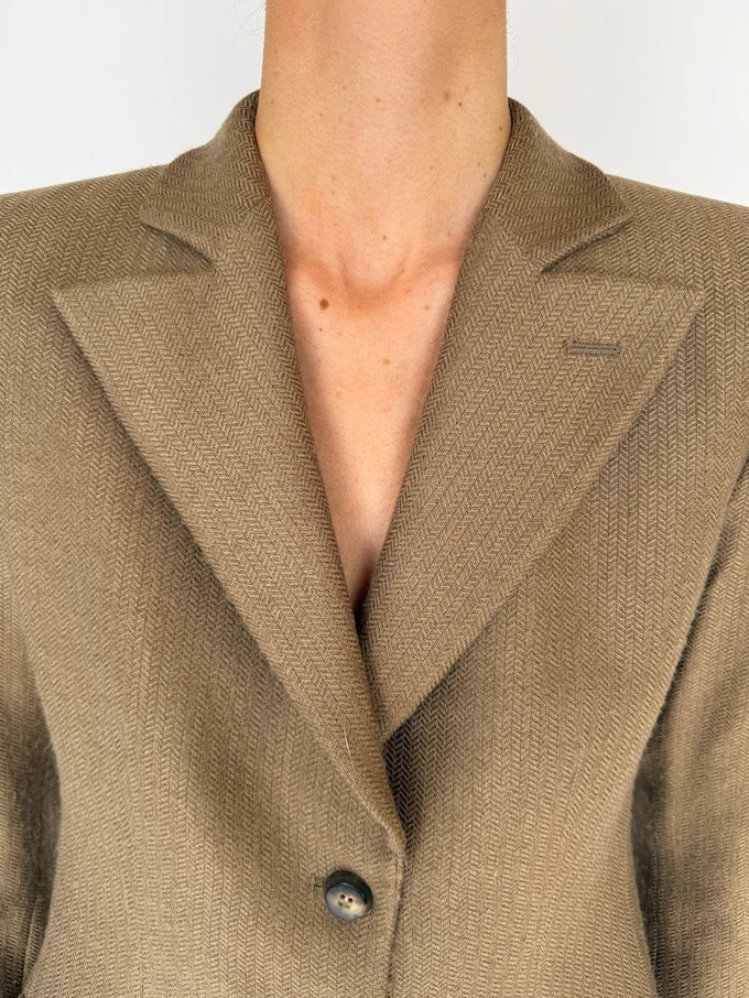 Vintage Armani Blazer In A Wool, Cashmere & Silk Blend Brown 5932