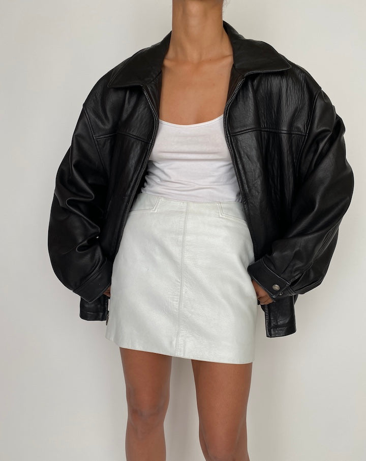 VINTAGE BLACK OVERSIZED LEATHER JACKET 2762