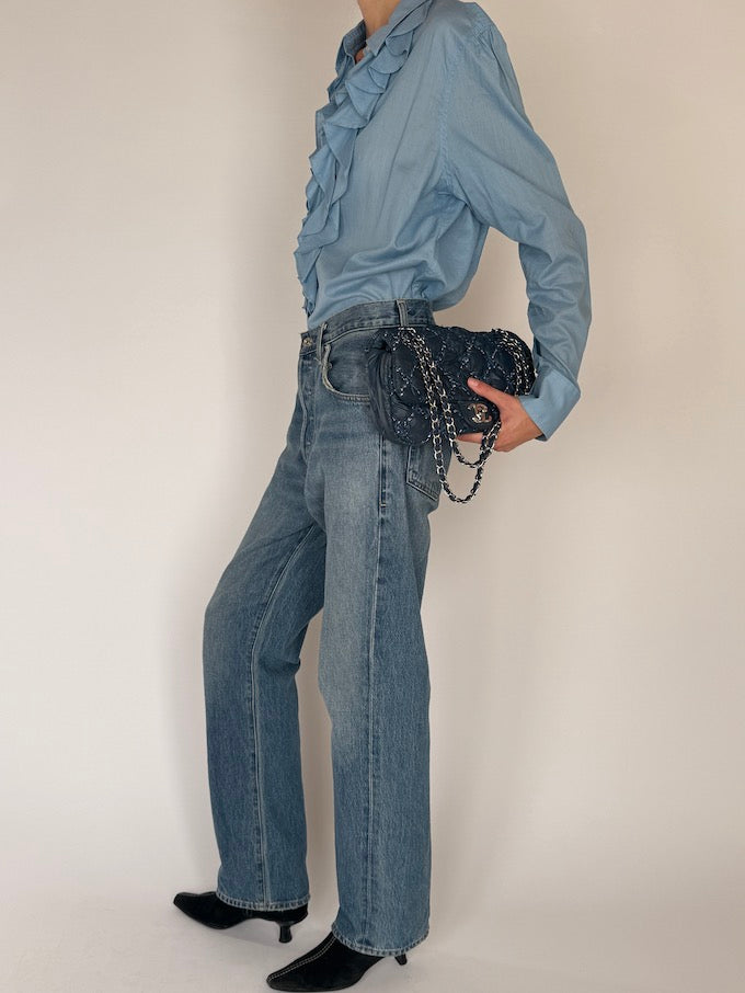 Vintage Ralph Lauren Ruffled Blue Cotton Blouse 6573