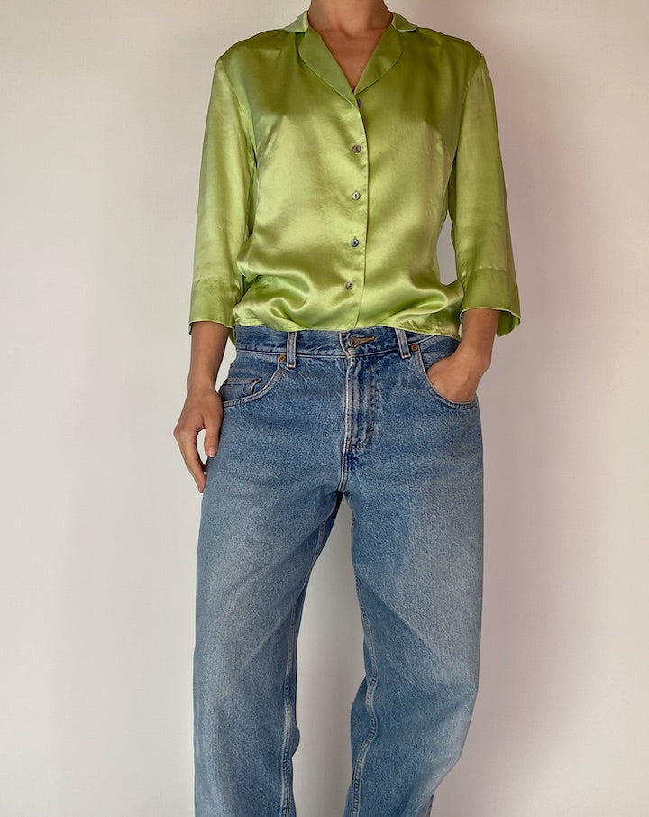 VINTAGE GREEN SILK BLOUSE 4226