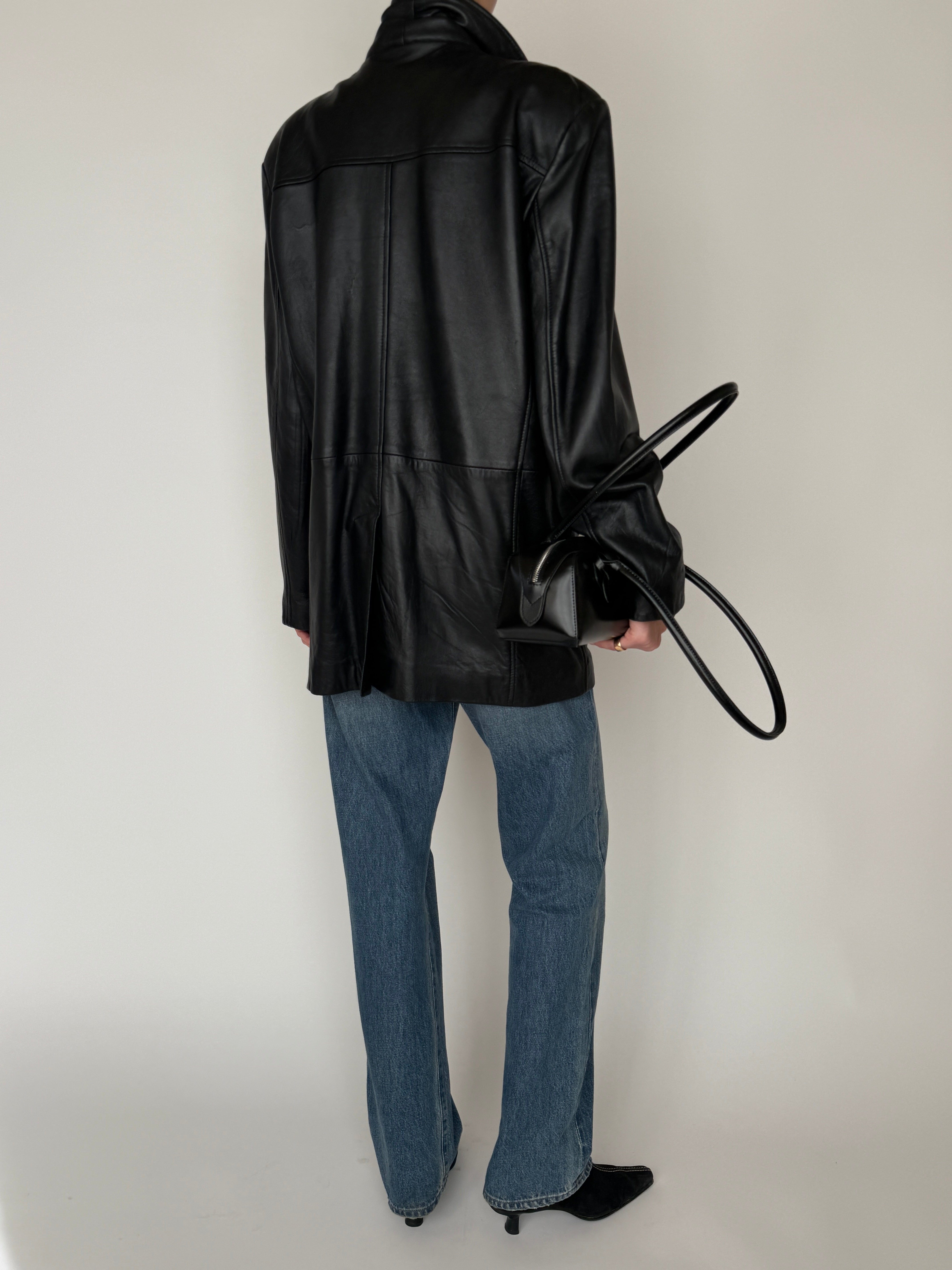 Vintage Double-Breasted Leather Jacket Black 5725