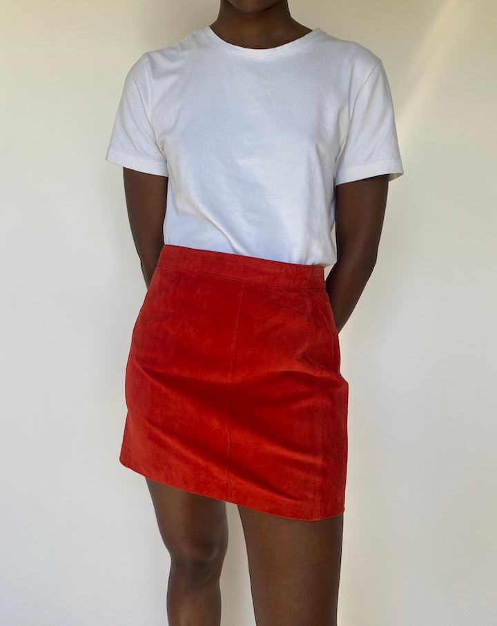 Vintage Red Mini Suede Leather Skirt 3797