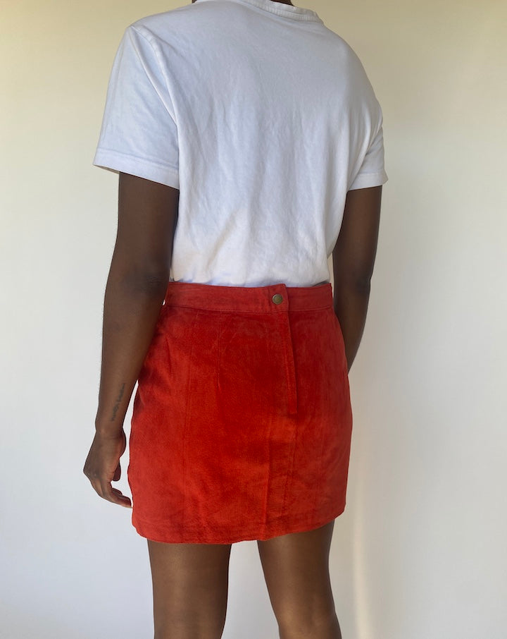 Vintage Red Mini Suede Leather Skirt 3797