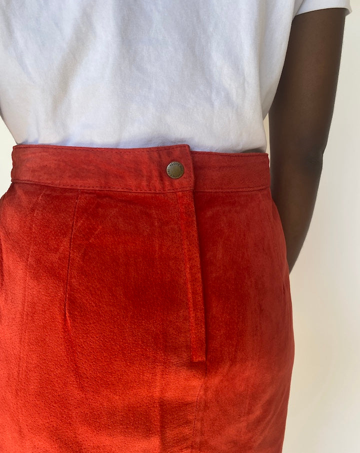 Vintage Red Mini Suede Leather Skirt 3797