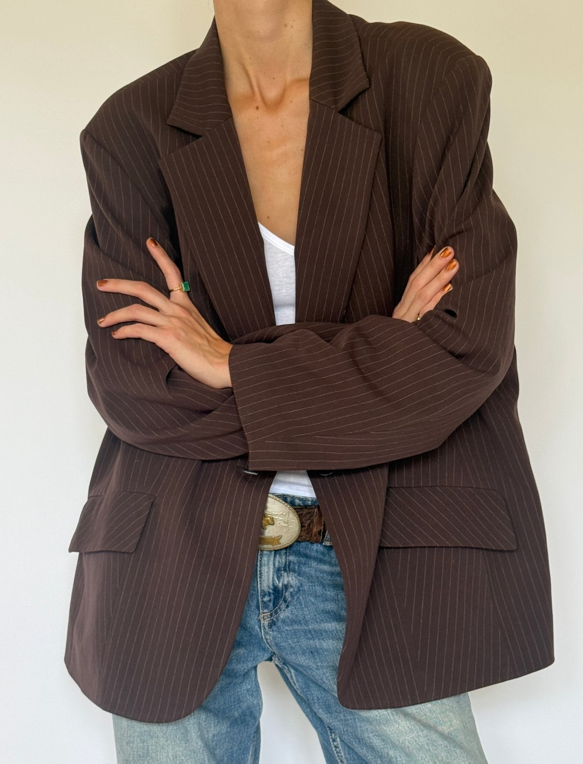 Vintage Pinstripe Blazer Brown 8213