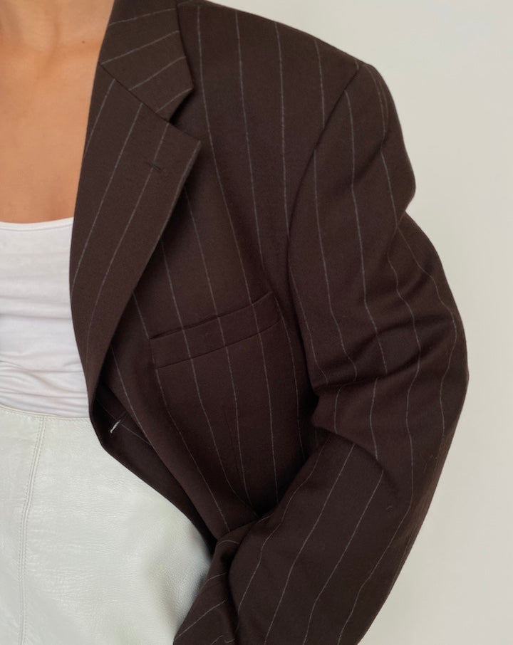 VINTAGE PINSTRIPED BROWN WOOL BLAZER 2767