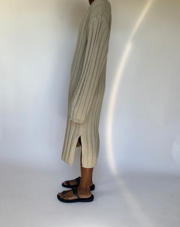 VINTAGE BEIGE KNITTED LONG SLEEVE DRESS 3798
