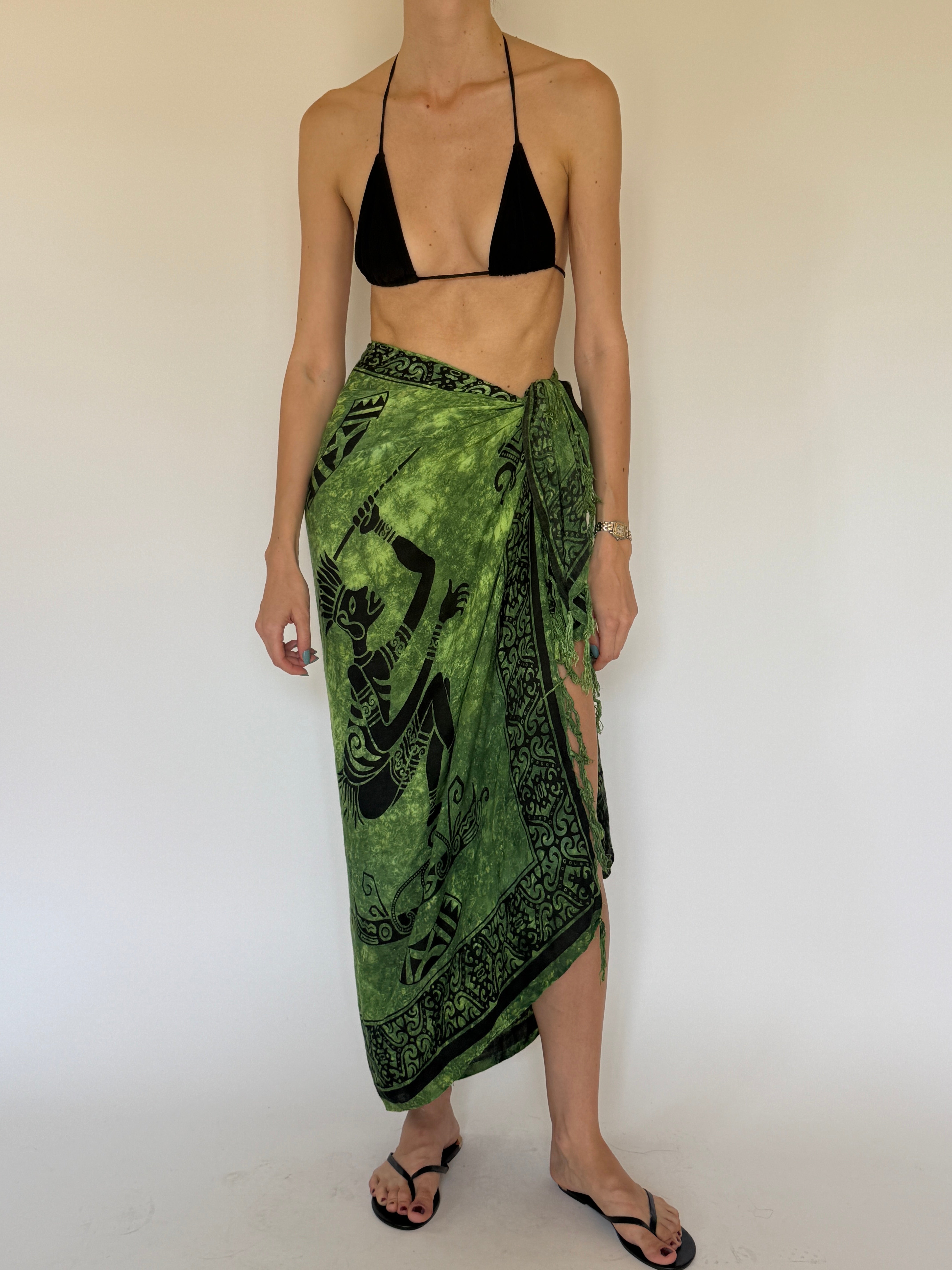 Vintage green printed sarong front view