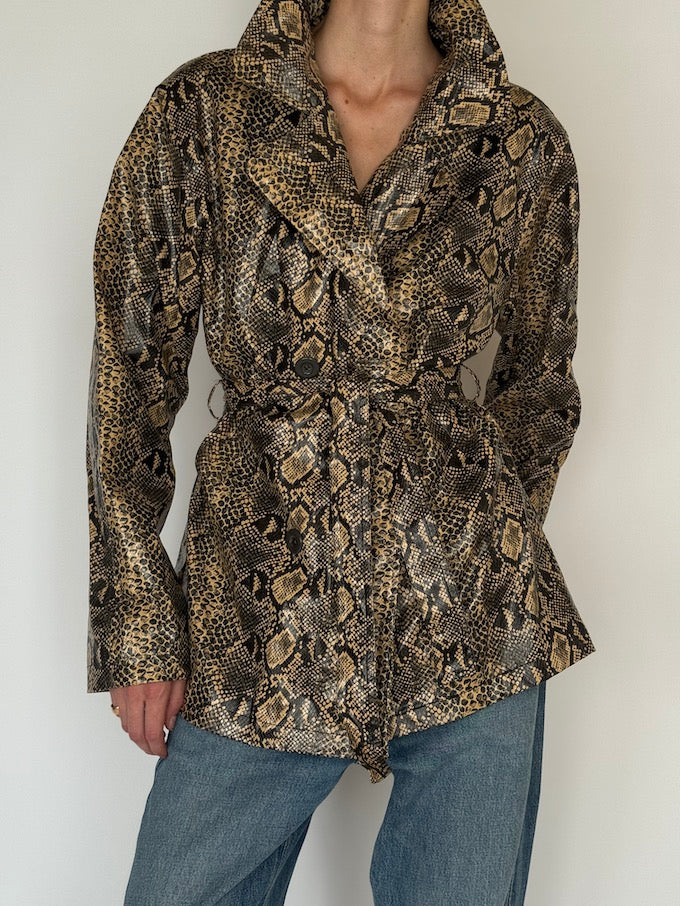 Vintage Snakeskin-Print Belted Jacket 6577