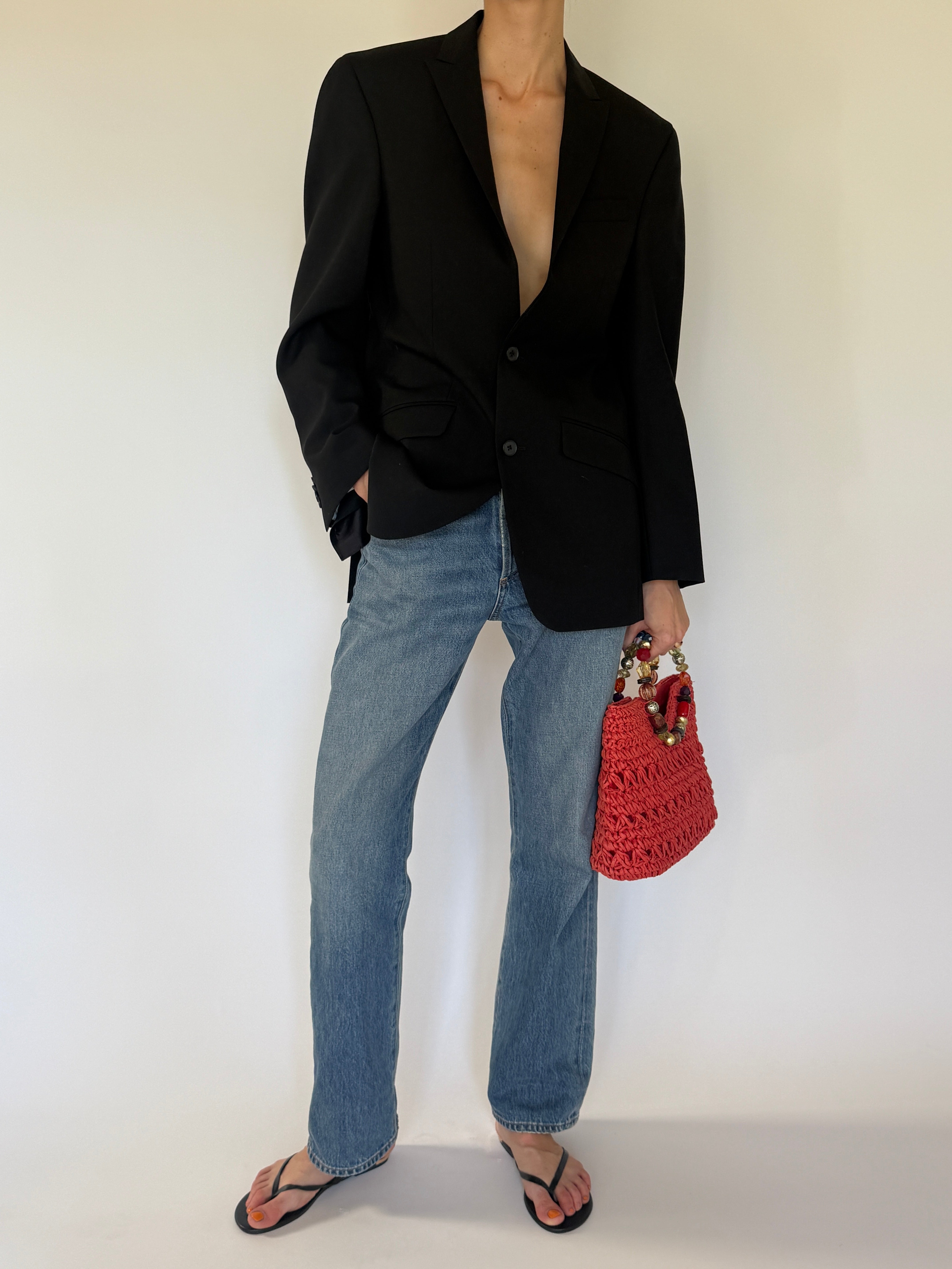 Vintage black wool blazer front view